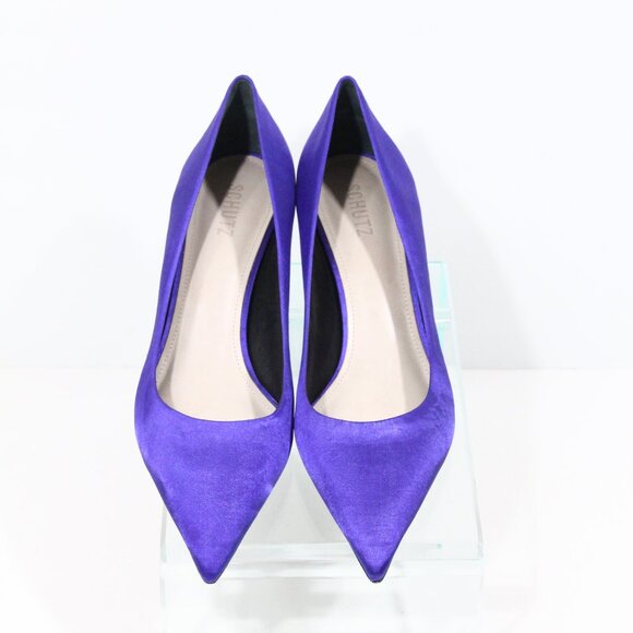 Schutz Sabrina Kitten Heel Pumps sz 10 Women Blue Satin Shoes - Picture 4 of 9